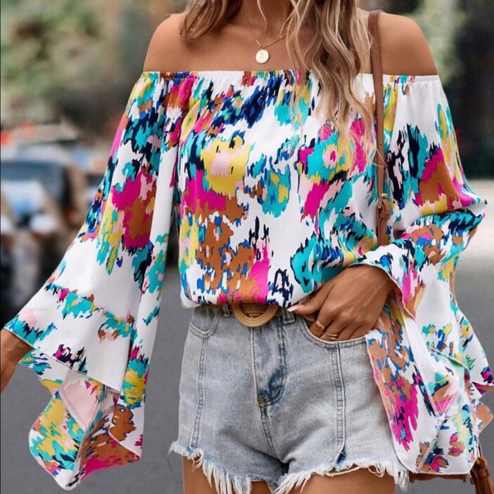 New - Women’s Tie-Dye Print Off Shoulder Top